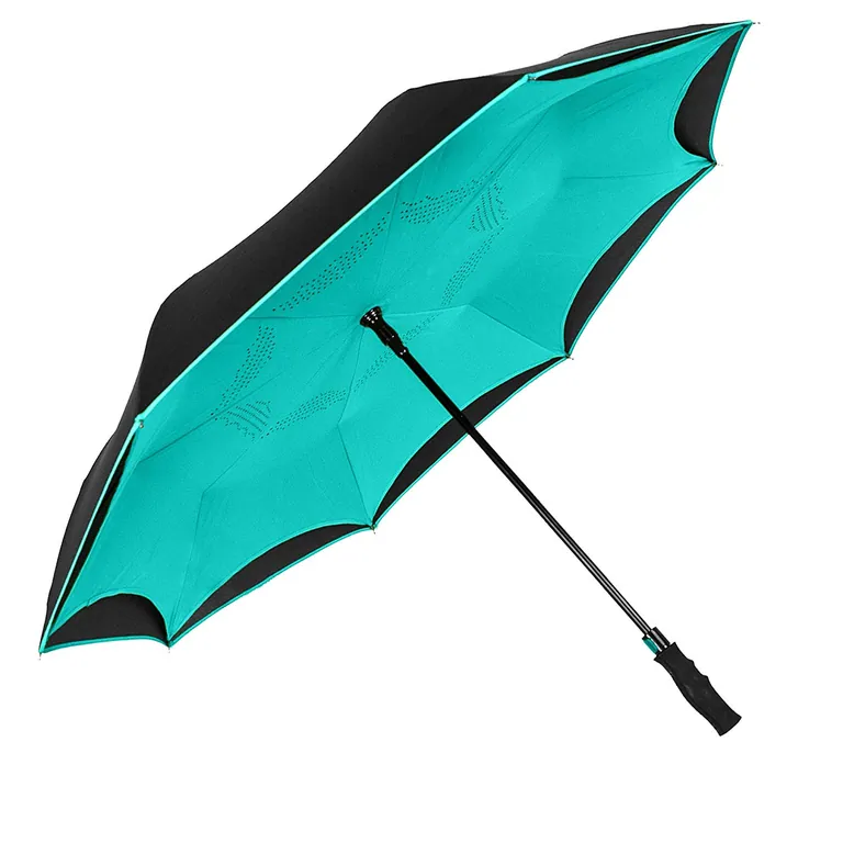 Wholesale double canopy inverted umbrella reverse car umbrella with long easy gripped handle,第 1 张图片
