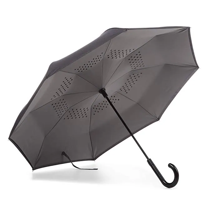 Hot Sales Waterproof 2 layers Upside-down Reverse Inverted J Handle Umbrella, image 1
