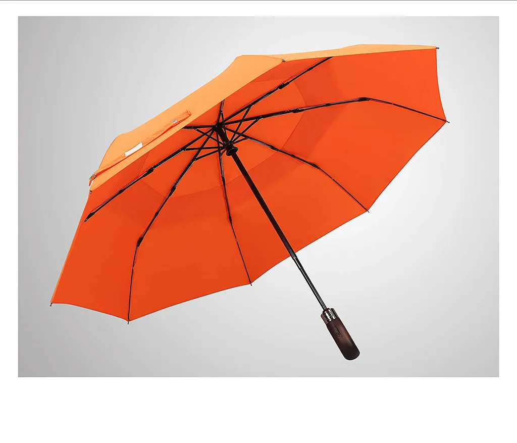 High quality Breathable umbrella Auto Open Long Wood Handle Double Layer Foldable golf umbrella, detail 1