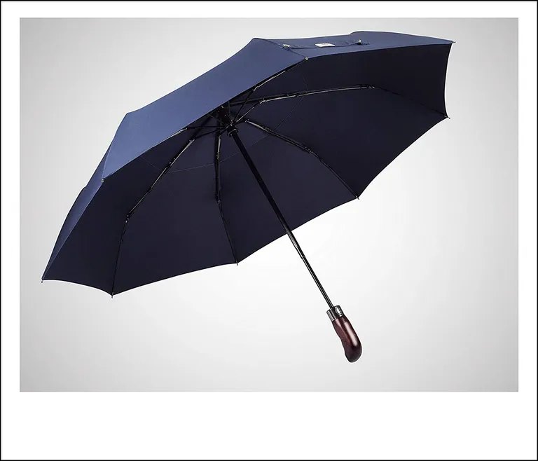 Custom fully automatic wooden handle 3 fold double canopy umbrella with logo print, image 1