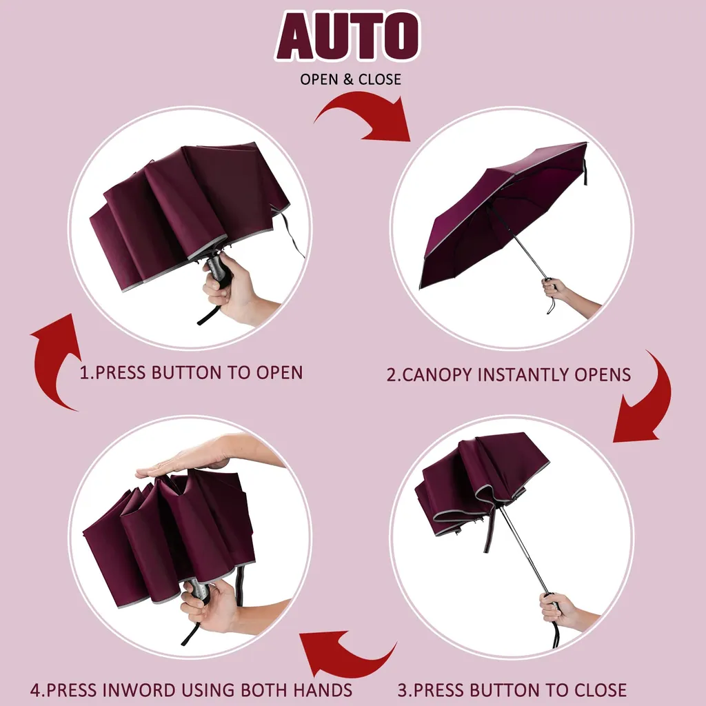 Custom Design Metal Shaft Three Folding Umbrellas Windproof Perfect Umbrella for Rain and Sun,细节图 5