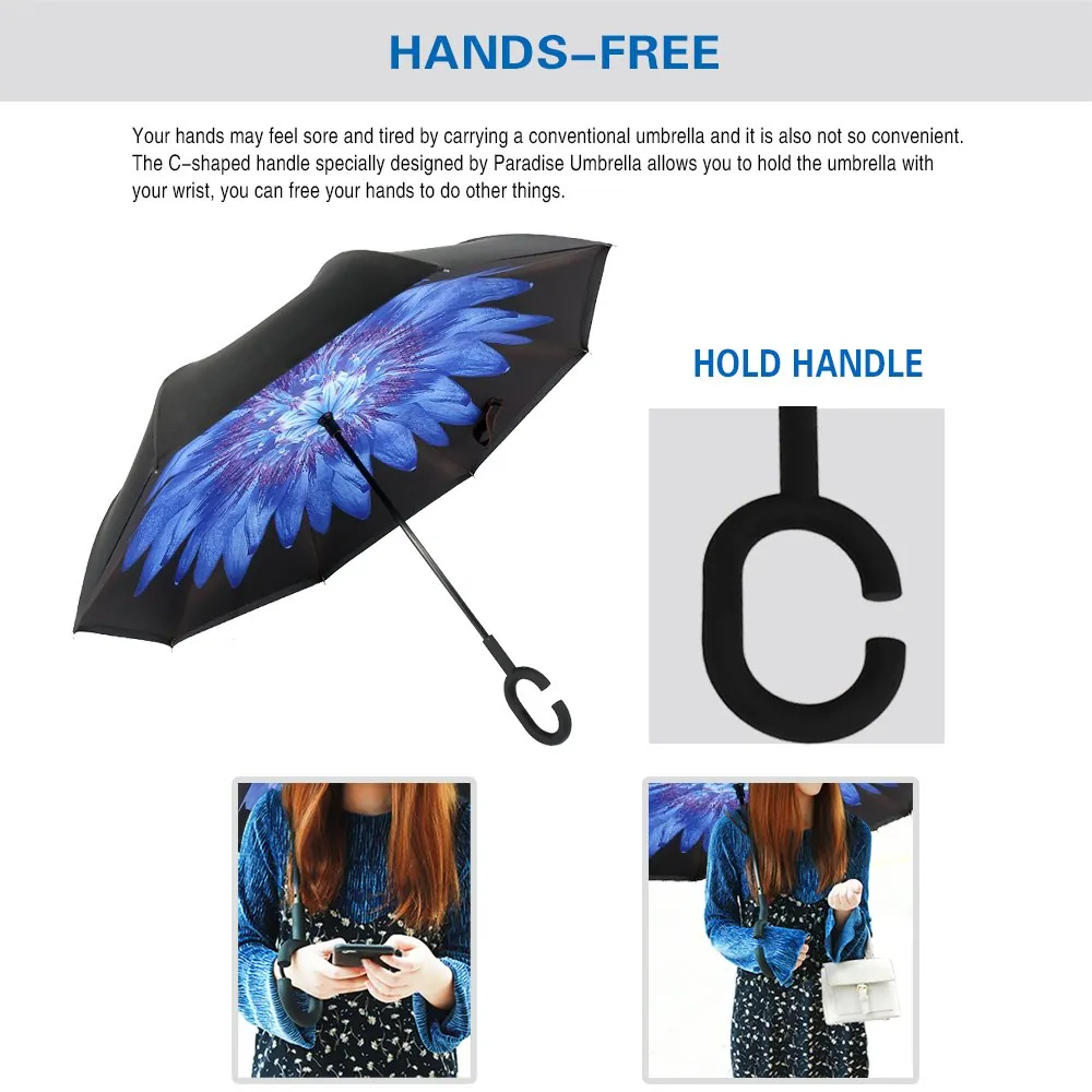 Promotional Cheap Umbrella Advertisement Reverse Inverted Umbrella with Double Layers Fabric, detail 3