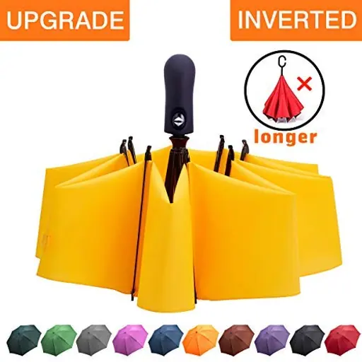 New invention yellow windproof 23‘’8k auto open close inverted 3 folding umbrella, detail 3