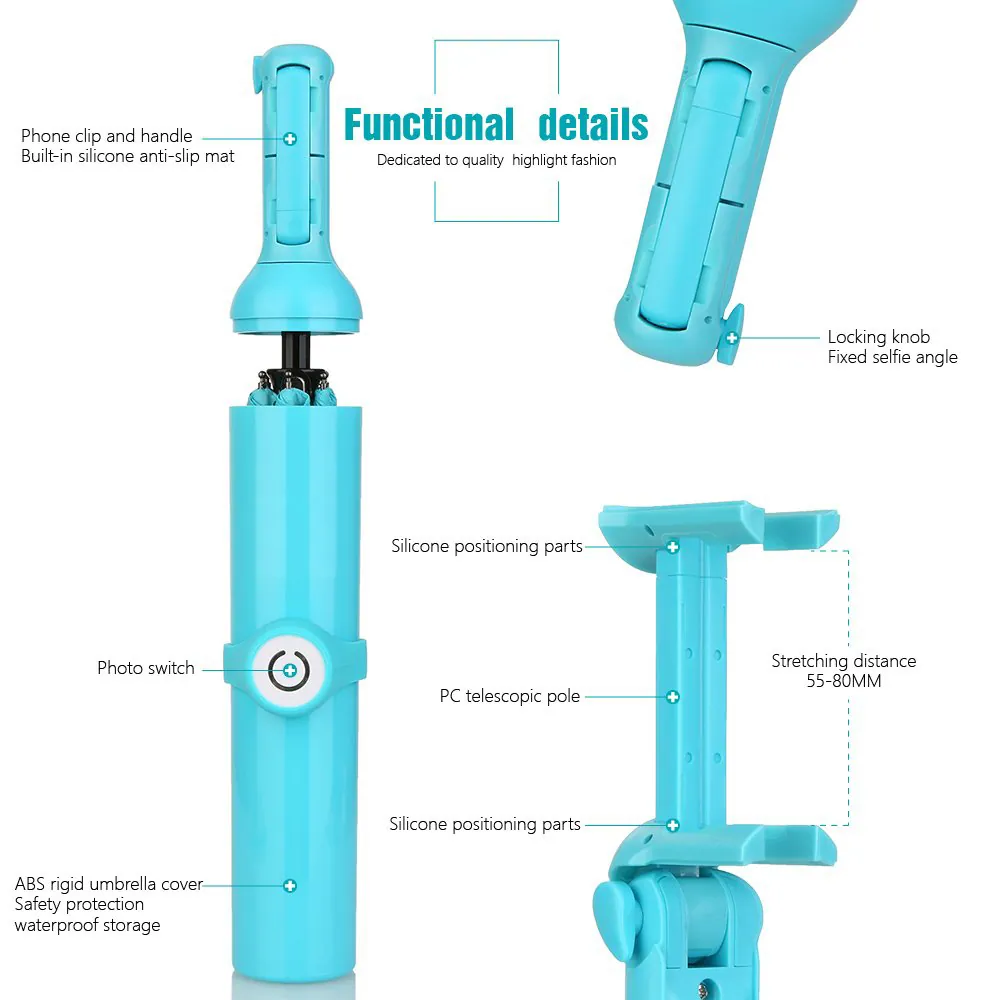 New Inventions Selfie Stick Smart Bluetooth Portable Bottle Travel Umbrella for iPhone, Android and More, detail 3