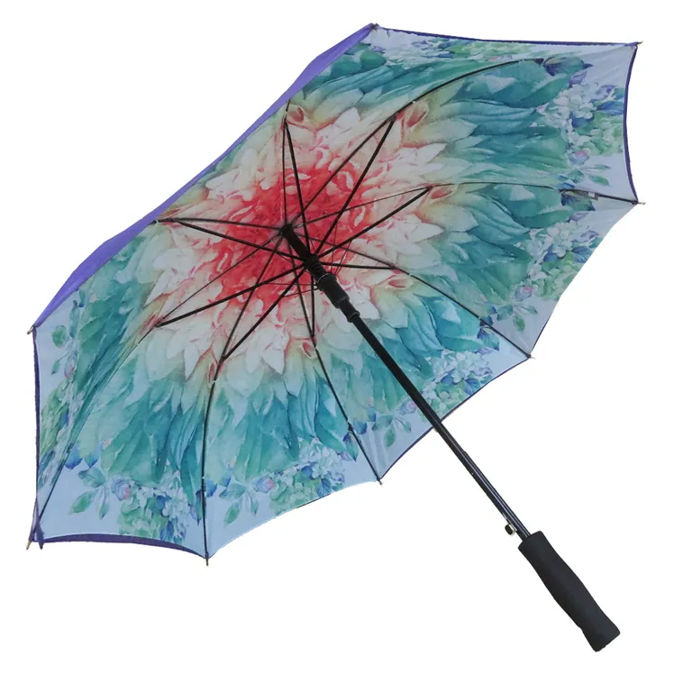 Double layer flower print high quality stick umbrella, image 1