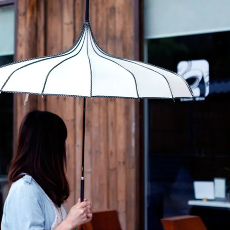 2022 New Design Luxury Pagoda 16 ribs Straight Princess Umbrella for Wedding, detail 5