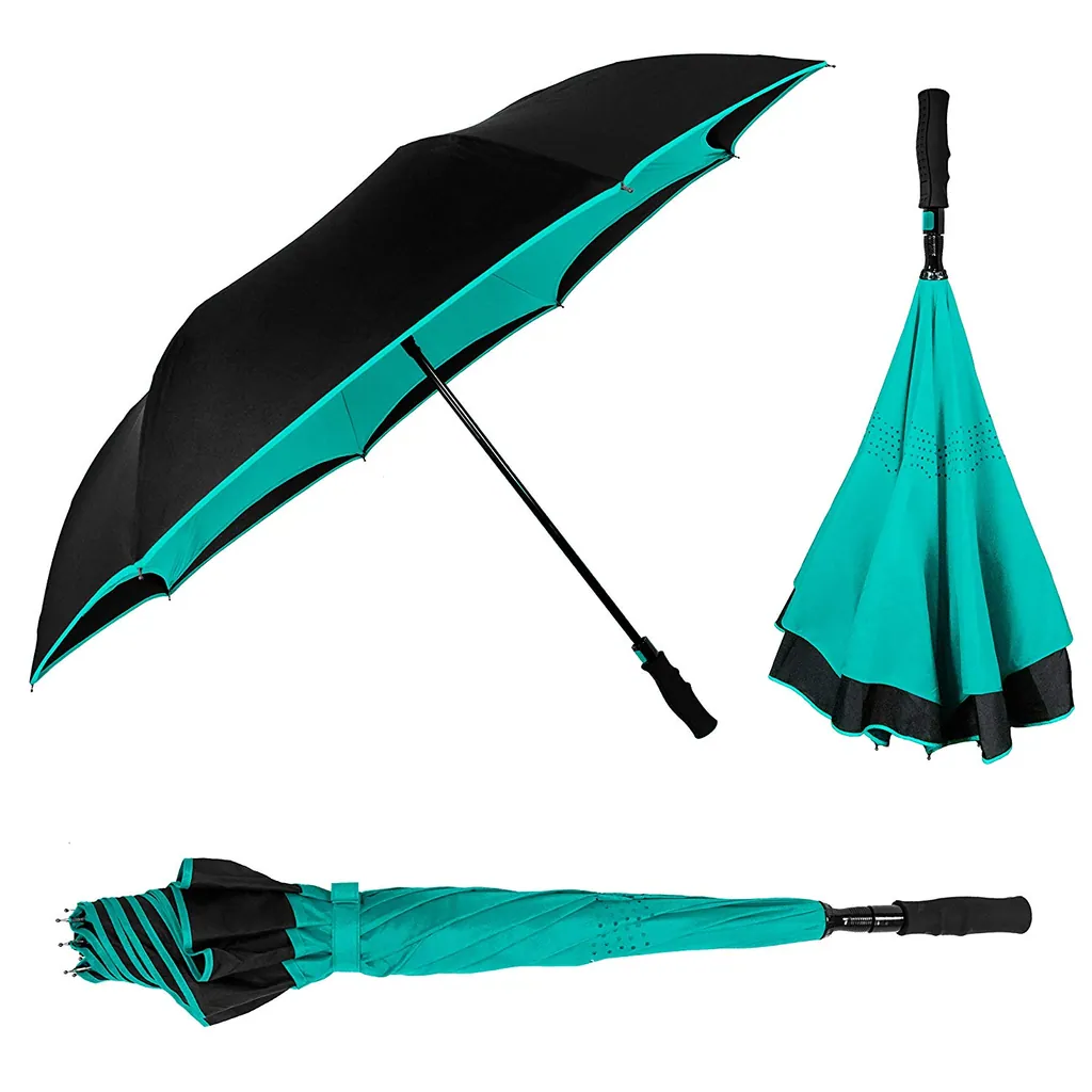 Wholesale double canopy inverted umbrella reverse car umbrella with long easy gripped handle,细节图 3