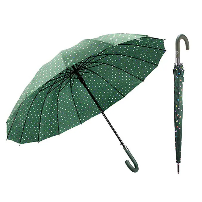 Factory J handle large Polka Dot 16 Ribs Quick-drying Automatic Open Windproof Waterproof Stick Umbrellas, image 1