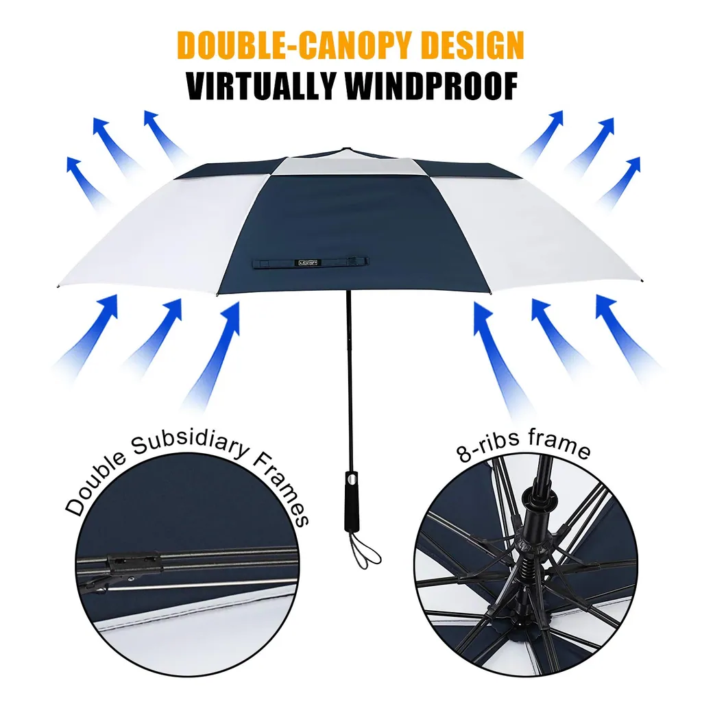 Amazon Hot Sale Custom 27inch big size black and white 2 fold rain umbrella with Logo Printing，细节图 2