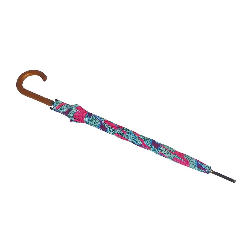 27Inch * 8k Check Print Fabric Blcak Wooden Curved Handle OEM Straight Umbrella, detail 6