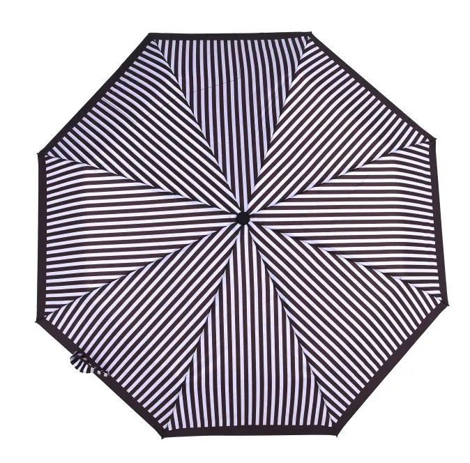 Shopping bag stripe brown supermini fold umbrella with black plastic handle, detail 4
