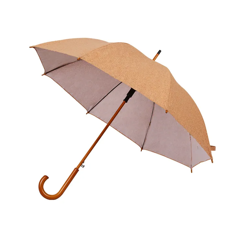 Lotus 2022 Cork Retro Wood Stick Straight Automatic Umbrella، صورة تفصيلية 4