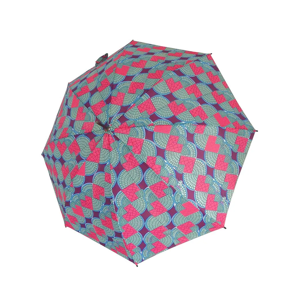 27Inch * 8k Check Print Fabric Blcak Wooden Curved Handle OEM Straight Umbrella, detail 3
