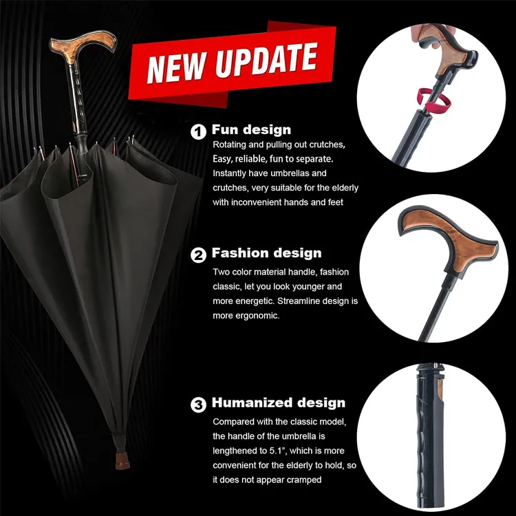 Straight Windproof Umbrella with Walking Stick، صورة تفصيلية 1