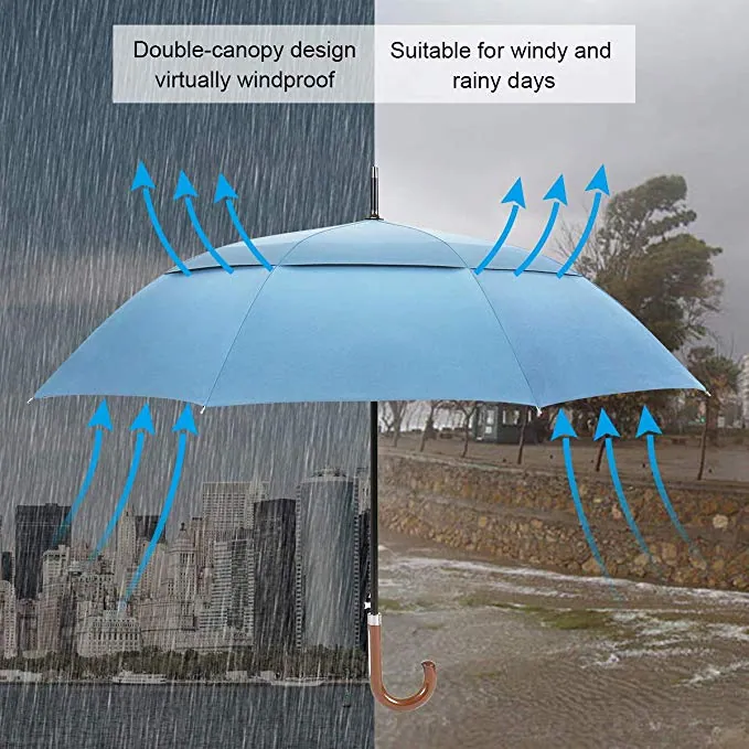 Cheap Automatic Double Layer Straight Golf Umbrella Sunscreen Windproof Customize Logo Print Golf Strong Umbrella, detail 4