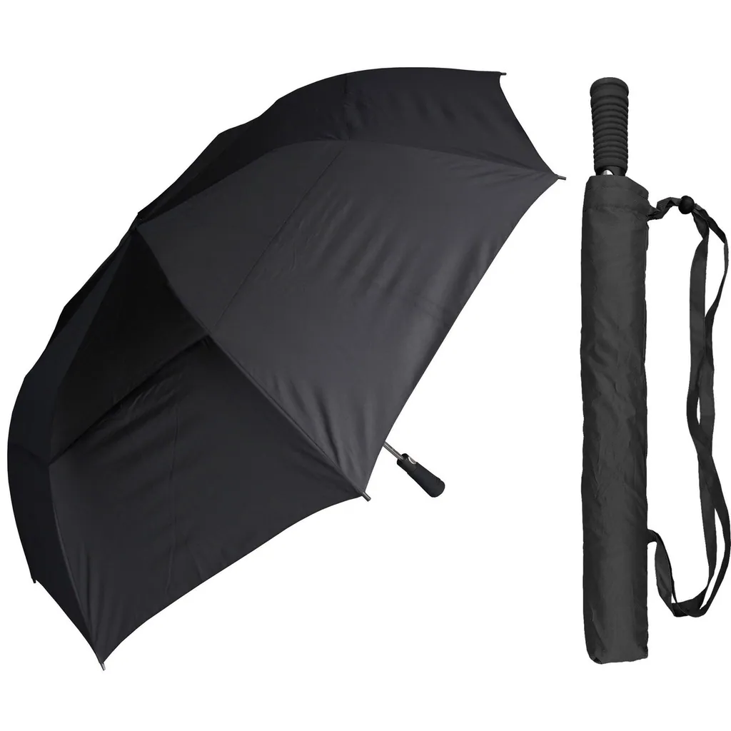 2 Fold Double Layer Canopy Golf Promotion Umbrella With Pouch, detail 1