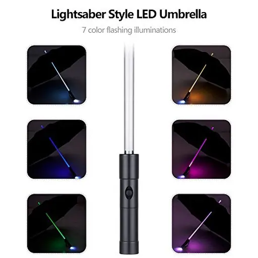 Wholesale Custom 23Inch 8Ribs 7 Color Changing on Shaft LED Straight Umbrella, detail 5