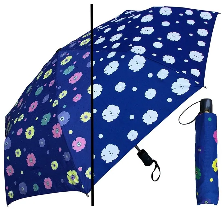 Custom Logo Ladies Sun Protection Black Compact Automatic Open Close 3 Folding Umbrella, image 1