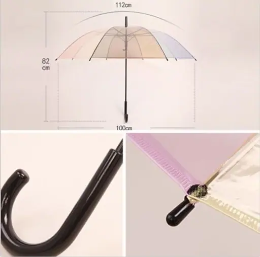 New Fashion Transparent POE Colorful Bubble Dome Straight Umbrella with J Handle, detail 3