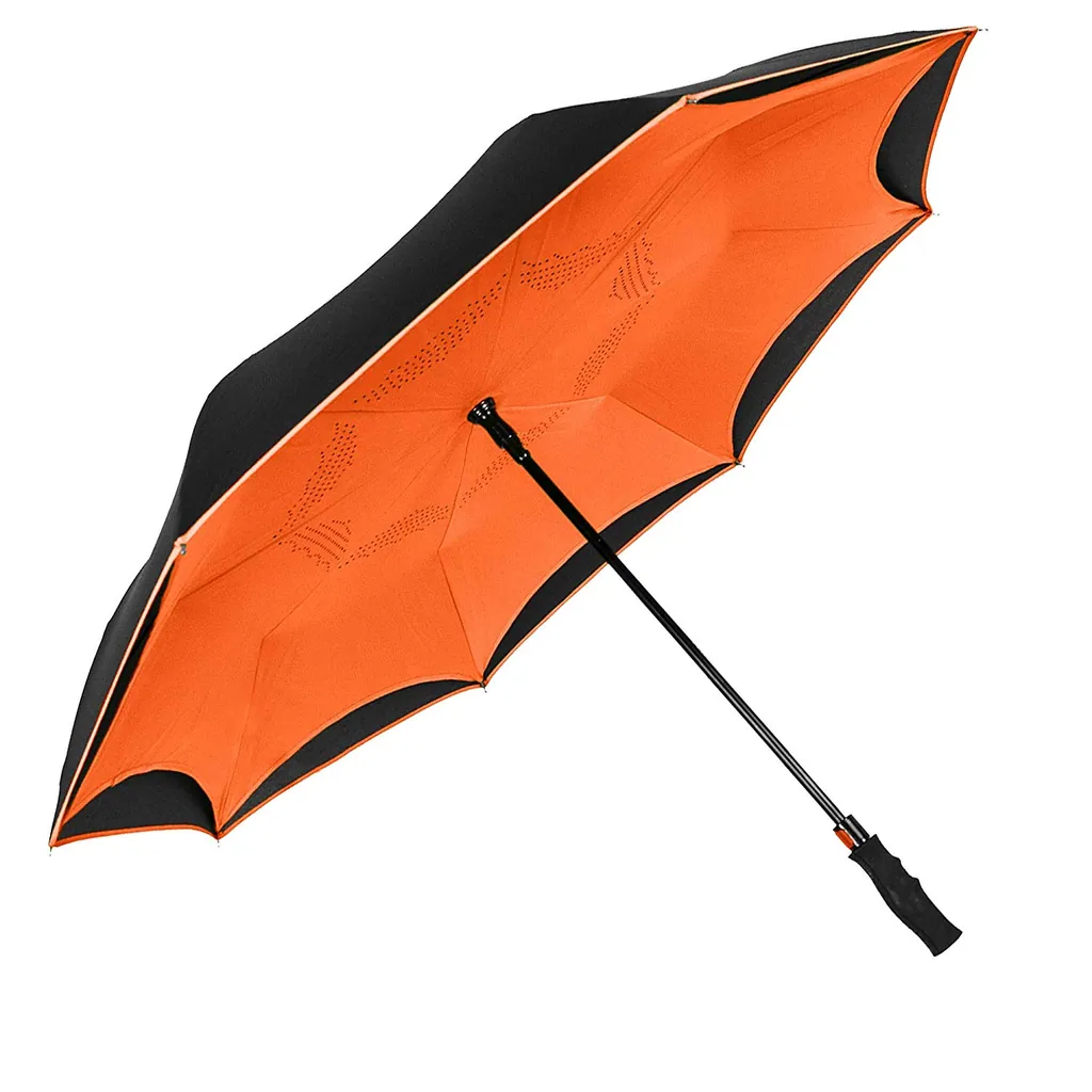 Hot sales automatic open reverse umbrella 2 layers fabric windproof reversed umbrella for car، صورة تفصيلية 2