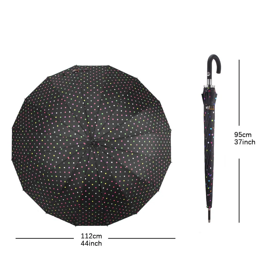 Top Quality large Polka Dot Print 16 Ribs Quick-drying Automatic Open Windproof Waterproof Stick Umbrellas with J Handle, detail 3