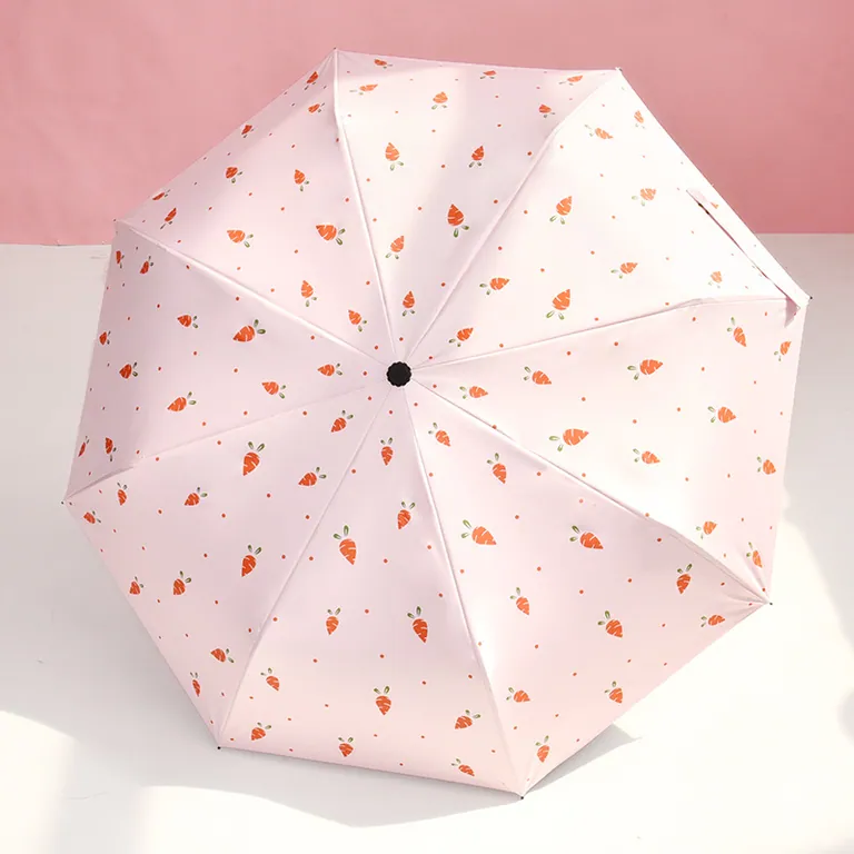 Wholesale auto 3 folding umbrella pongee rain UV Umbrella pink OEM,第 1 张图片