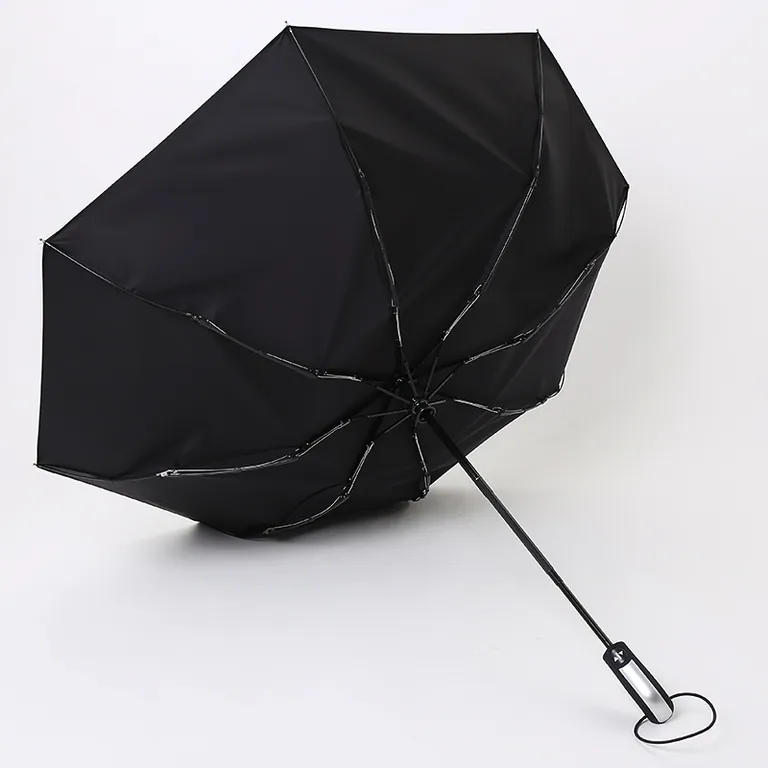 Wholesale Single Layer Pure Black 3 Folding 10Rib Windproof Business Men Style Promotional Folding Umbrella, detail 2