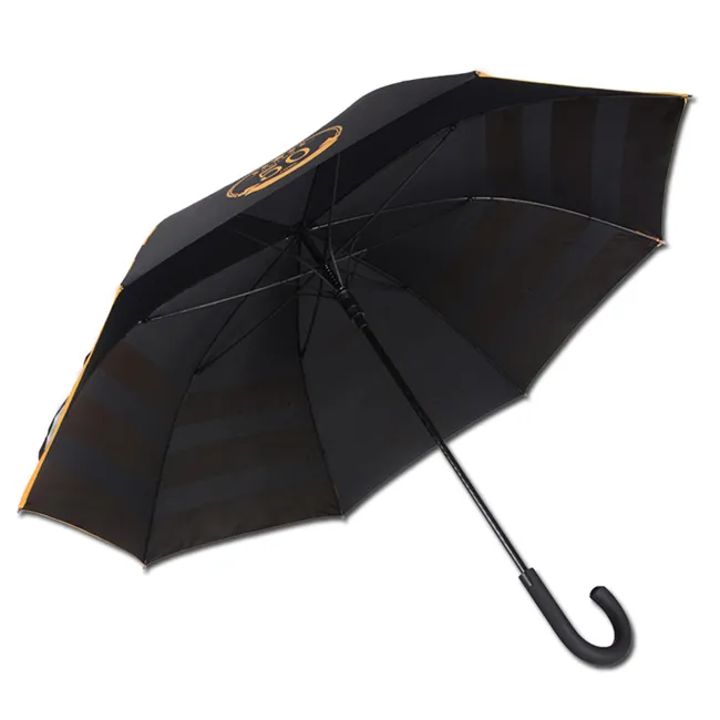 Advertising Promition Straight Windproof Fiberglass Frame Rubber J Handle Stick Umbrella, detail 2