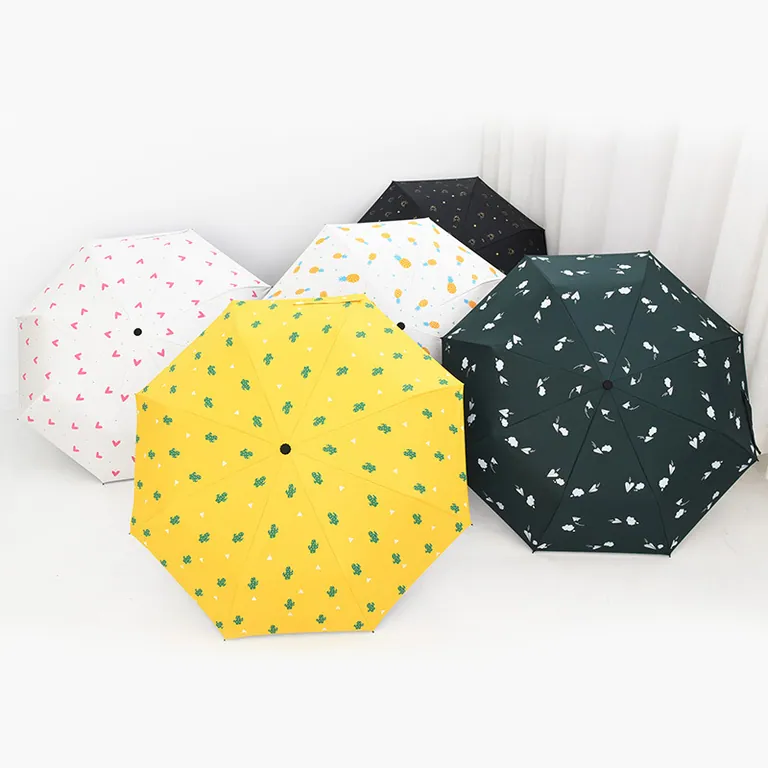 Wholesale auto 3 folding umbrella pongee rain UV Umbrella black OEM，细节图 2