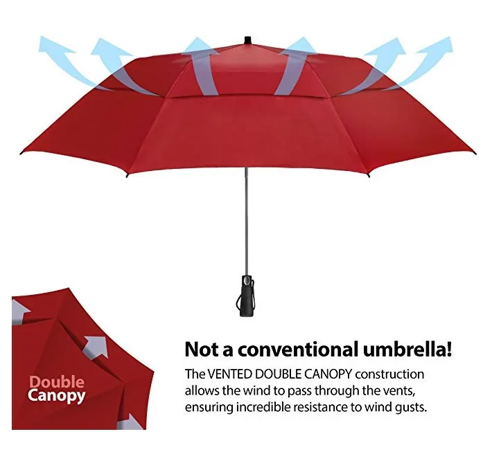 Customized Automatic Open Strong Waterproof Double Canopy 2 Folding Golf Rain Umbrellas, detail 3
