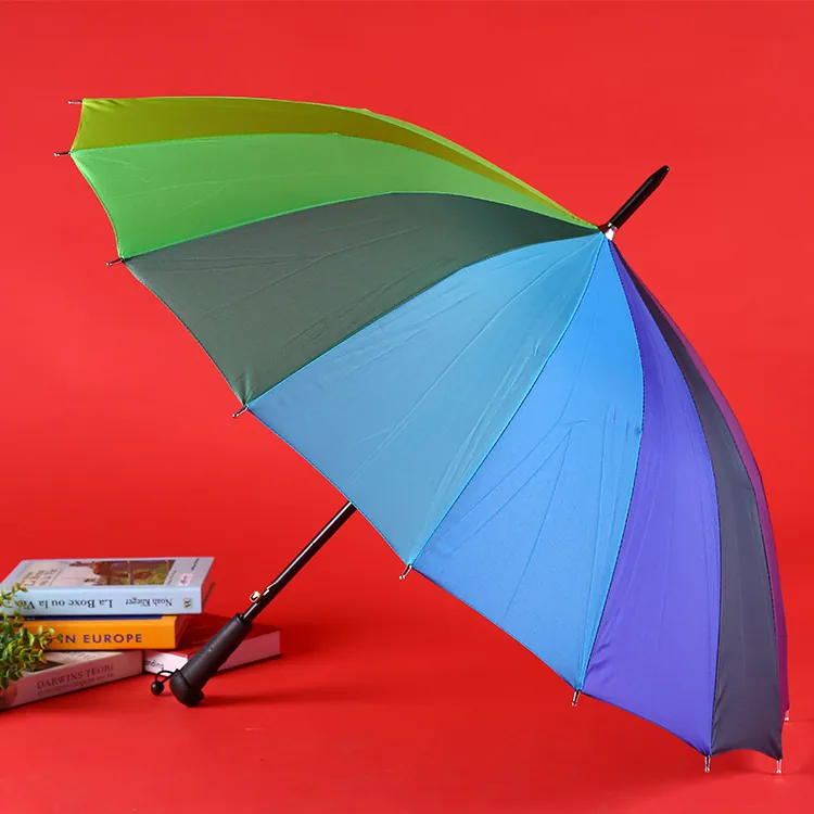 Lotus 2022 Promotional 16K Rainbow Straight Automatic Stick Umbrella، الصورة 1