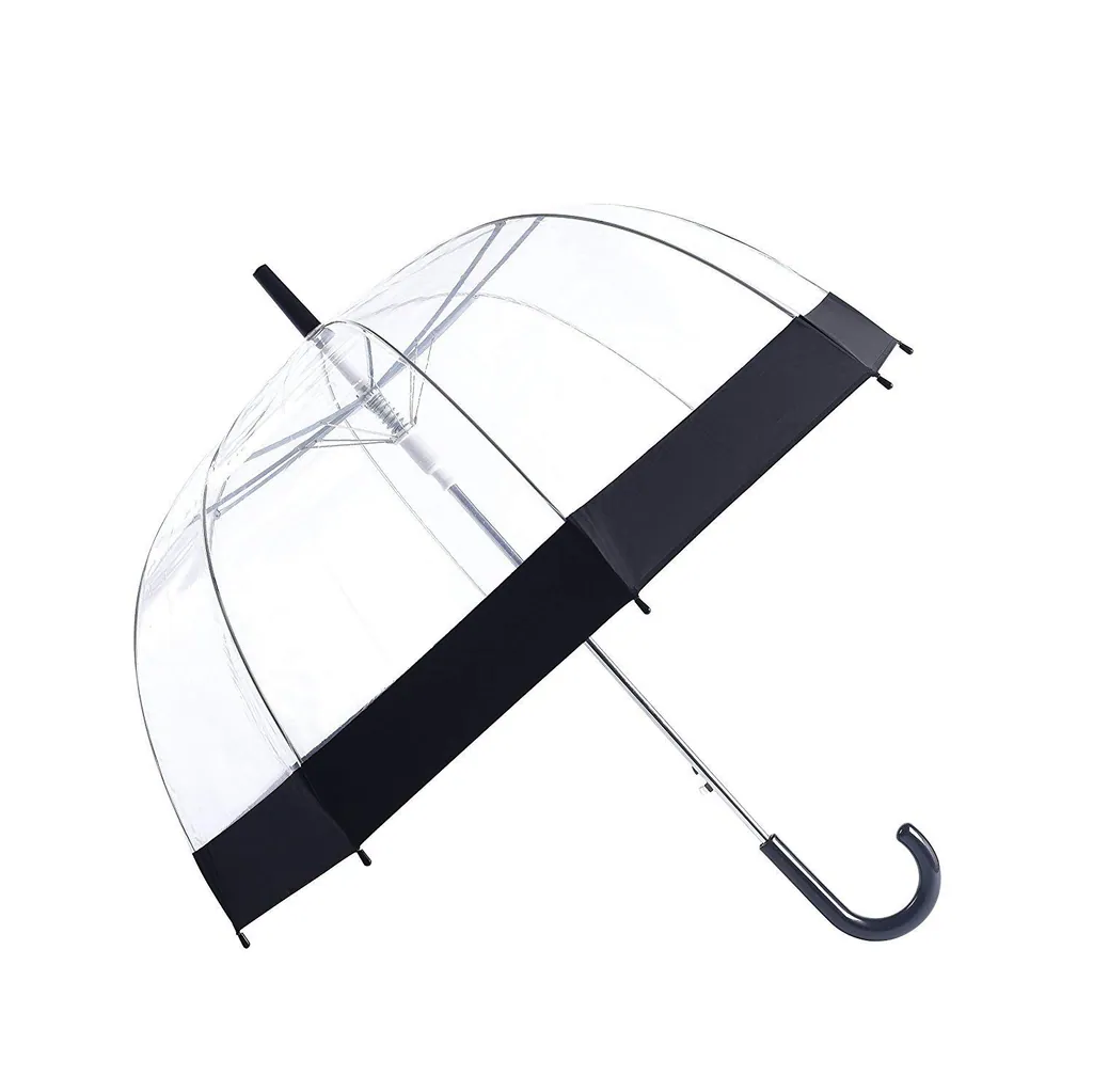 Promotional hot selling clear auto open transparent bubble straight umbrella with colored border, detail 1