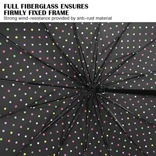 Top Quality large Polka Dot Print 16 Ribs Quick-drying Automatic Open Windproof Waterproof Stick Umbrellas with J Handle, detail 4