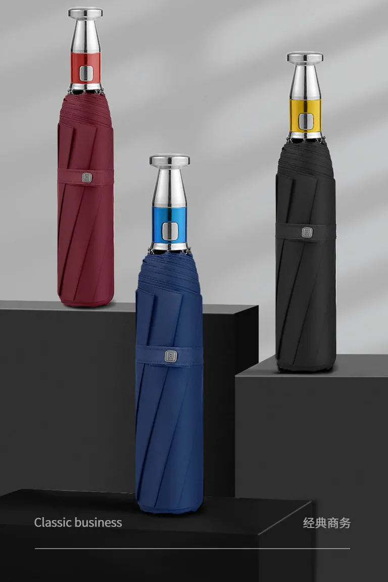 Lotus 2022 Custom LOGO 3 Fold 10 Ribs ABS Plated Handle Automatic Waterproof UV Umbrella,细节图 2
