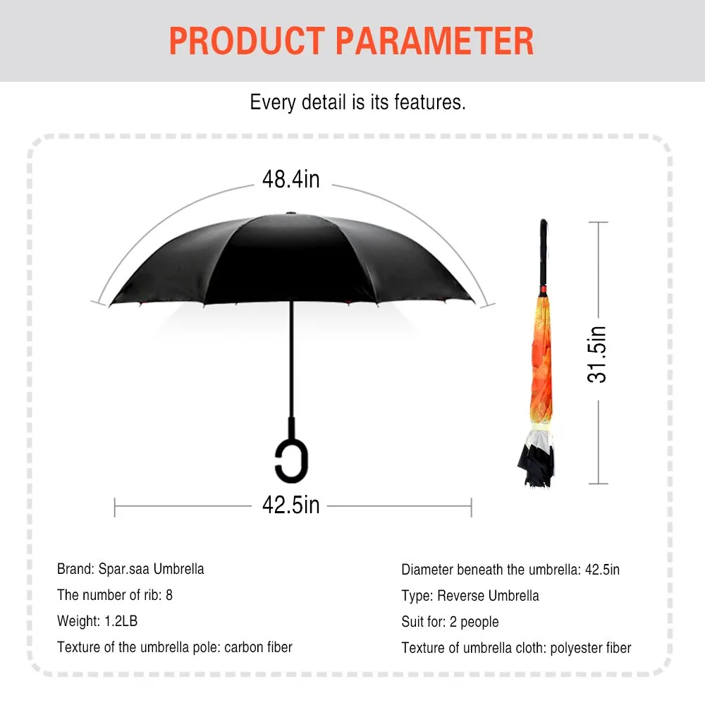 Wholesale Custom C Handle Automatic Car Outdoor Double Layer Reverse Inverted Umbrella, detail 4