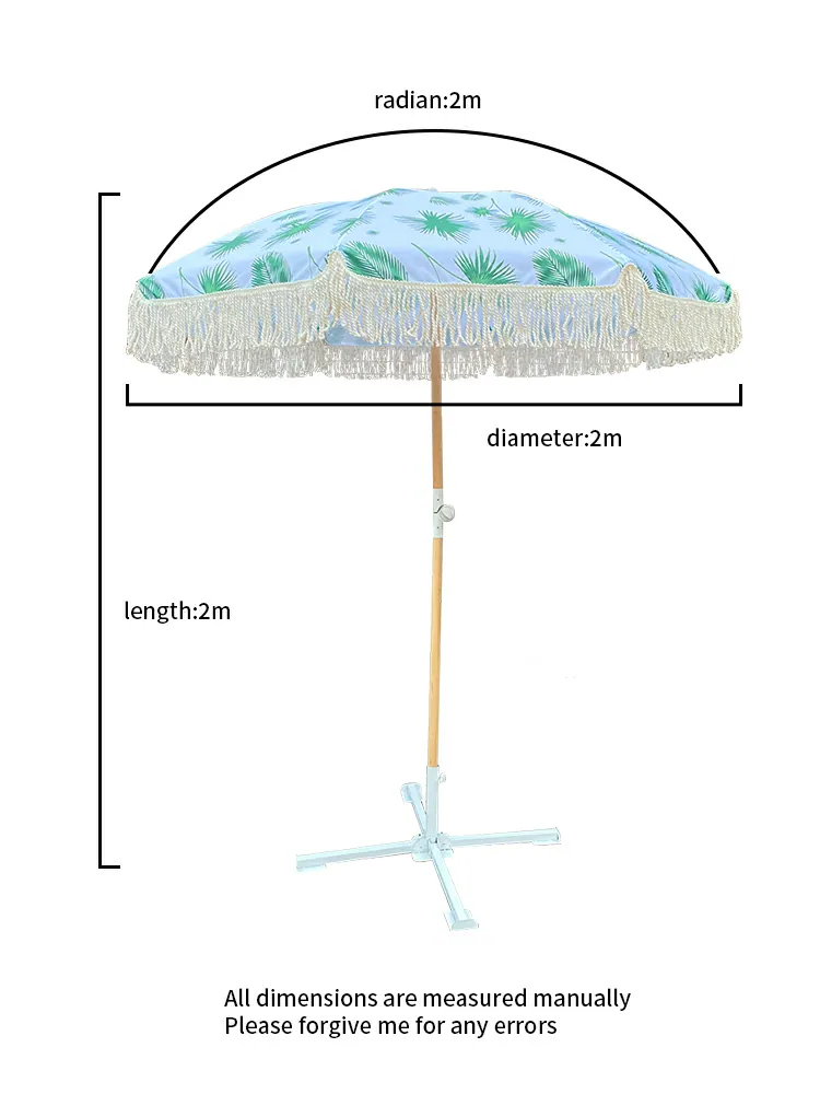 2022 New Arrival Customized Design Beach Wooden Umbrella with Tassel Beach Umbrella with Mat Sets، صورة تفصيلية 5