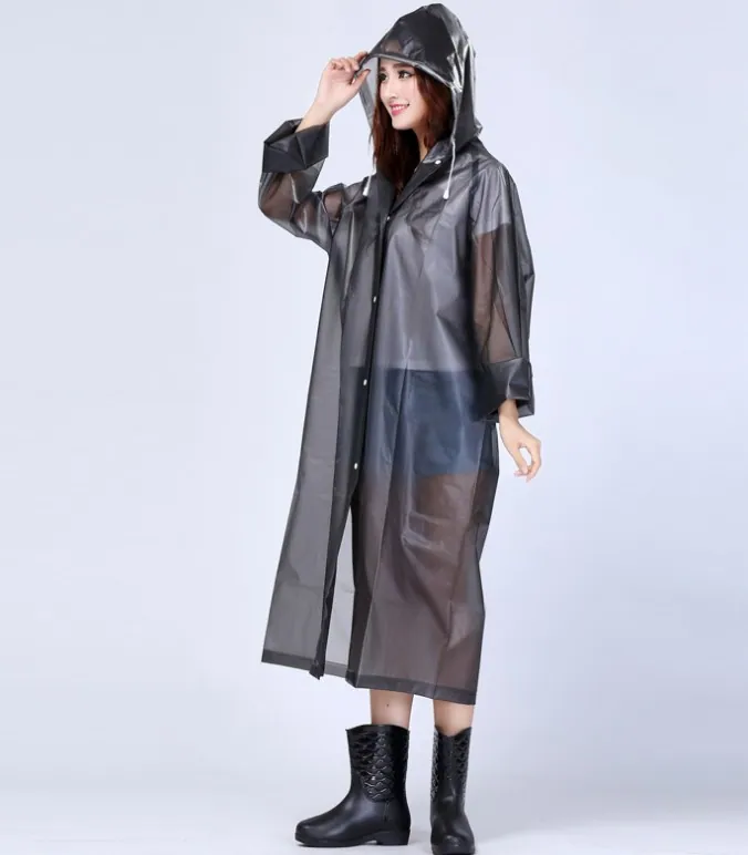 Custom Logo Long Raincoat for Women Fashion EVA Waterproof Rain Poncho with Hood Drawstring, detail 4
