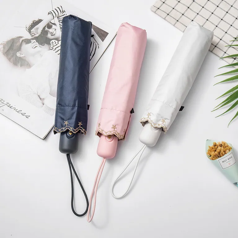 High quality Custom auto open 3 folding auto umbrella with logo print for promotion OEM blue，细节图 4