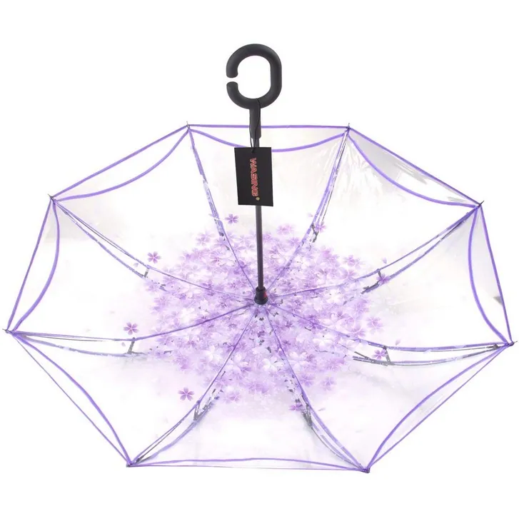 New Design Double Layer Clear Reverse Straight Umbrella with Crook Handle, detail 4