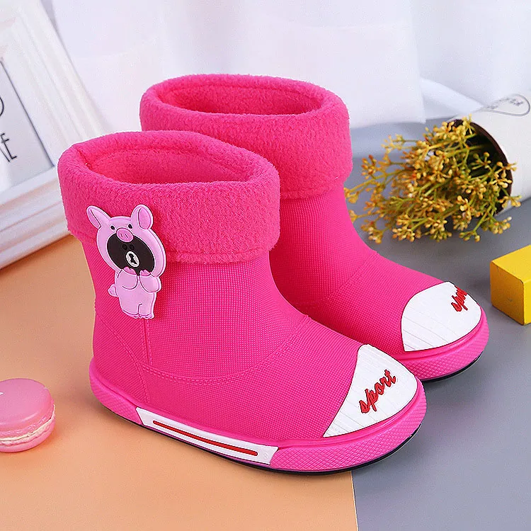 PVC rain boots shoes Waterproof winter boys and girls snow boot velvet warm non-slip shoes for Kids, image 1