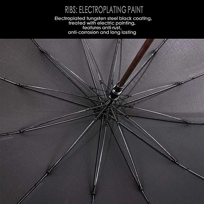 Customized pure colour automatic black auto pop up golf umbrella for sale, detail 4
