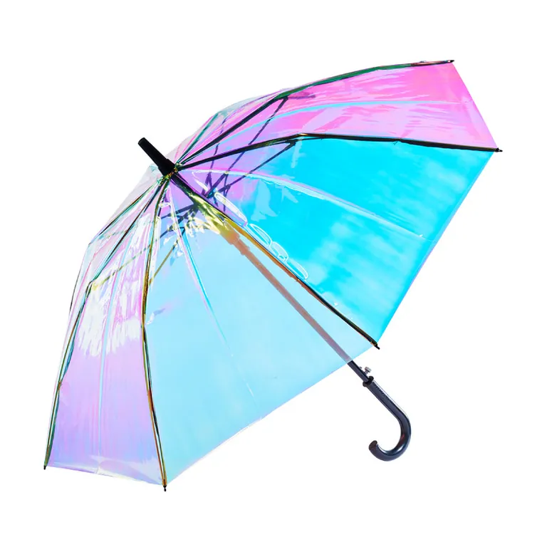 Lotus 2022 Transparent Laser Colorful Straight Auto Open PVC Umbrella,第 1 张图片