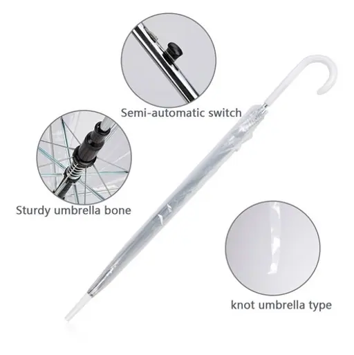 Promotional Auto Open Transparent Cheapest Clear Straight Umbrella, detail 4