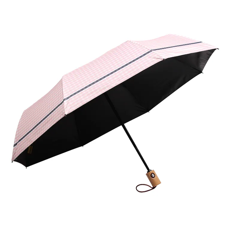 Full auto open fold pongee black coating sunproof china factory umbrella with wooden handle, image 1