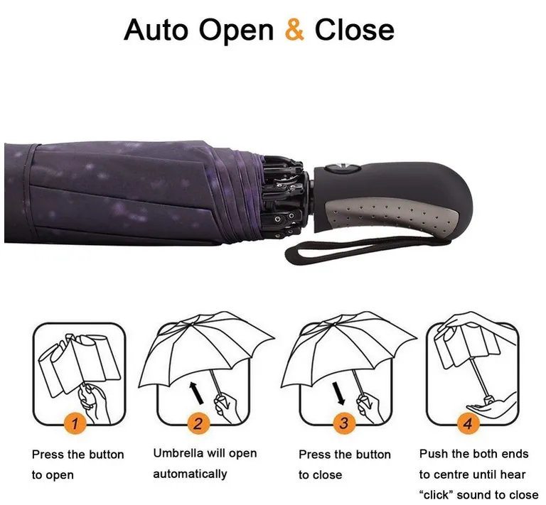 All weather outdoor auto open and close travel rain folding umbrella, detail 4