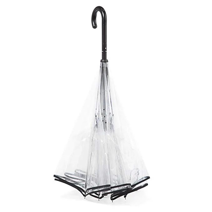 China Manufacturer Clear Transparent Dome Reverse Umbrella with J handle, detail 3