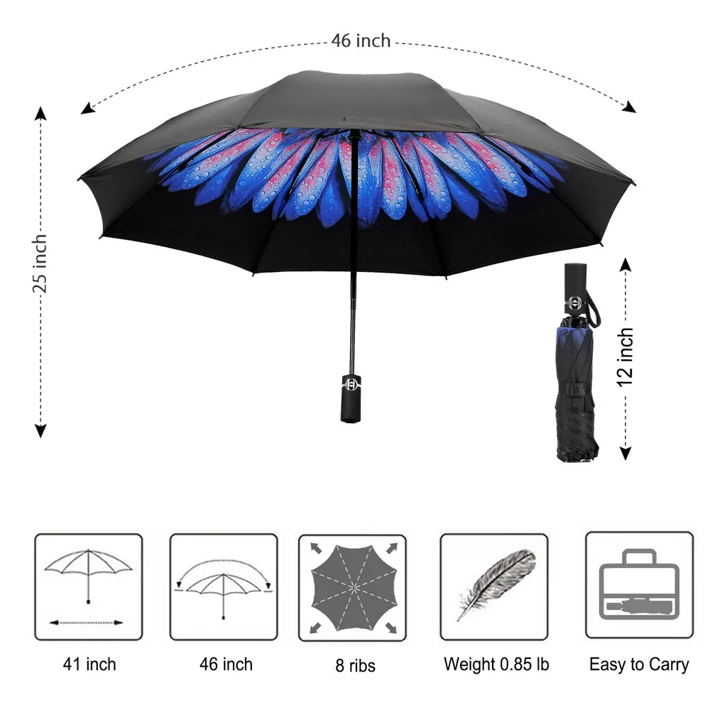 Top Quality Windproof Travel Automatic Compact Folding Reverse Umbrella, detail 4