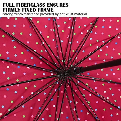 Classic Red 50 Inches Polka Dot Print 16 Ribs Automatic Open Windproof Waterproof Stick Umbrellas with J Handle, detail 3