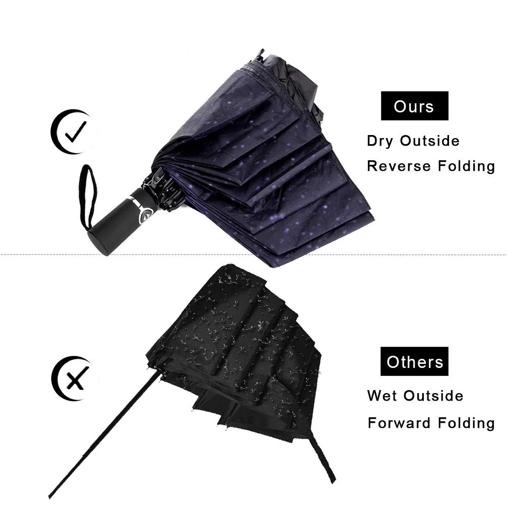 Wholesale upside down windproof automatic 3 folding inverted reverse umbrella, detail 2