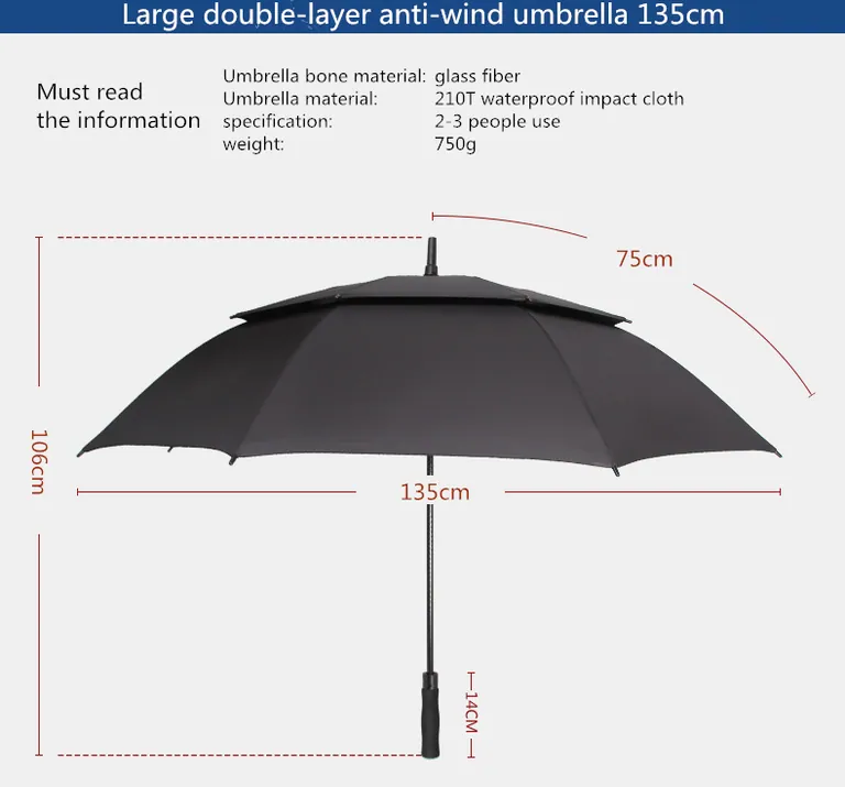 750cm * 8k Double Layer Canopy Vent Windproof Fiberglass Frame Golf Umbrella, detail 6